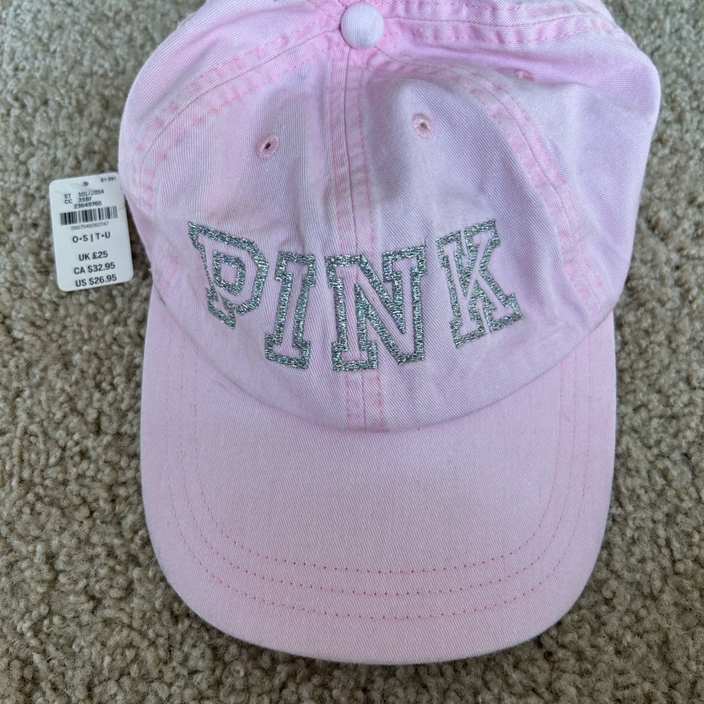 PINK Victoria's Secret Light Pink Baseball Cap with Silver Glitter Logo